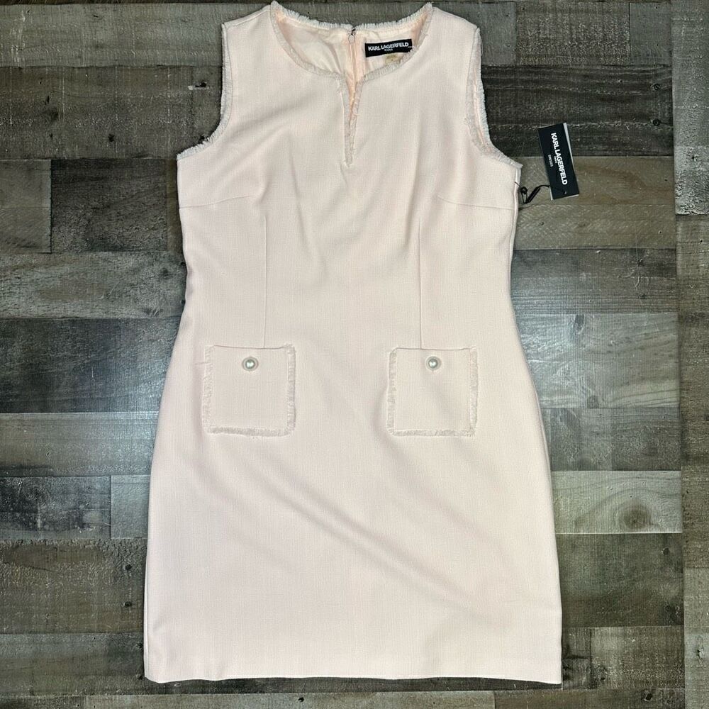 Karl Lagerfeld Paris Womens Size 14 Tweed Shift Dress with Pockets Rose Pink NWT